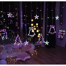 Гирлянда-штора цветная с формами колокольчиков, елка, олень XPRO 12 PCS light 30 (GR- 44_296)