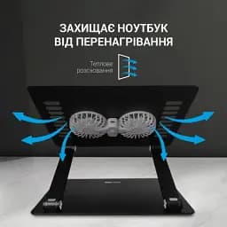 Підставка для ноутбука до 15.6" OfficePro LS122B, Black, USB, вентилятор (2 x 80 мм), алюміній/пластик, регулювання куту нахилу та висоти - мініатюра 3