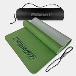 Коврик для йоги и фитнеса TPE+TC 6 мм двухслойный + Чехол зеленый с серым EasyFit fit0025099