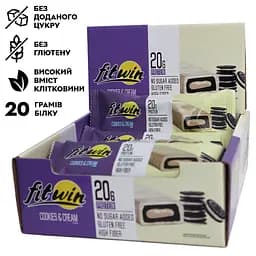 Блок протеїнових батончиків FitWin Protein Bar 33%, 12x60 грам з начинкою - Печиво-крем