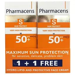 Гідроліпідний сонцезахисний крем для обличчя Pharmaceris S Sun Protect 1+1 SPF 50, 100 мл (2 шт по 50 мл), (Z14029)