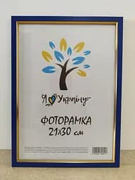 Фоторамка 21Х30, (А4), синяя с золотой вставкой, 1511-614G, СТЕКЛО + КАРТОН