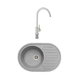 Гранітна мийка з краном овальної форми WIZ № 13 770х500 мм (Сіра)