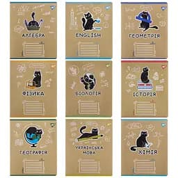 Набор тетрадей Yes Black cat для записей предметный 9 шт. (А5 х 48 листов) коричневый (767488)
