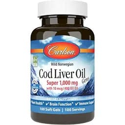 Жирні кислоти Carlson Labs Cod Liver Oil Gems Super 1000 мг 100 капсул