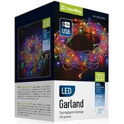 Гирлянда ColorWay LED 200 20 м (8 режимів) різнокольорова (прозорий кабель) USB (CW-G-200L20UTMC)