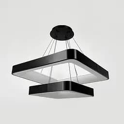 Двоярусна підвісна LED люстра в чорному квадратному корпусі 58 та 38 см | Line F | Арт. MJ312-600+400 BK