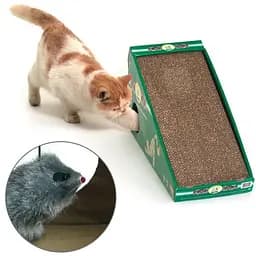 Flamingo scratching board наклонная когтеточка для кошек с кошачьей мятой и меховой мышкой 59х21х32 см