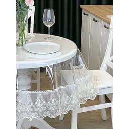 Силиконовая скатерть с бело-кофейным кружевом Петек 15см 390х120 см