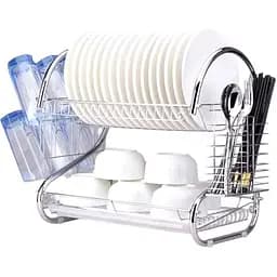 Сушилка для посуды двухярусная настольная металлическая сушилка из нержавейки для тарелок и столовых приборов