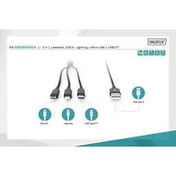 Дата кабель USB 2.0 AM to Lightning + Micro 5P + Type-C 1.0m charge only Digitus (AK-300160-010-S) - мініатюра 8