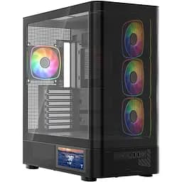 Корпус ModeCom VOLCANO AQ400 ARGB MIDI SIDE LCD 6,2” 4x120mm fans BLACK без БЖ ATX