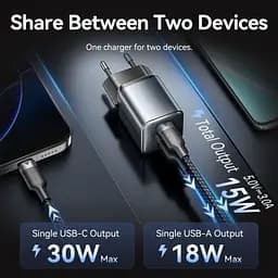 Зарядний пристрій Vention 1xUSB-C PD30W + 1xUSB QC3.0 18W GaN gray (FEWH0-EU) - мініатюра 7