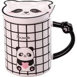 Чашка керамическая Happy Life The Panda с блюдцем и ложкой клеточка 350 мл HPCY8369C