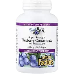 Концентрат чорниці Natural Factors BlueRich Bluberry Concentrate Super Strength, 90 капсул для підтримки зору та судин