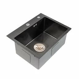 Кухонна мийка Platinum Handmade 50x45 PVD чорна (сифон круглий чорний 3.0/0.8) - мініатюра 3