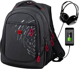 Рюкзак для підлітків до школи чорний з USB зарядним пристроєм для хлопців Winner / SkyName (90-108 R)