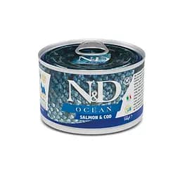 Влажный корм Farmina N&D Grain OCEAN SALMON &amp; COD ADULT MINI для собак мелких пород, с лососем и щепкой, 140 г