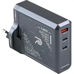 Зарядний пристрій Remax RP-U106 Mecha Warrior GaN 140W 2C/1A MacBook Pro PD 3.1 Lenovo IdeaPad 14pro Grey