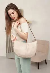 Шкіряна жіноча сумка Круасан світло-бежева - мініатюра 8