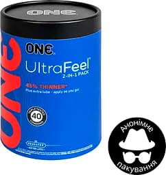 Презервативи One UltraFeel 2 в 1 ультратонкі з додатковим пакетом мастила 40 шт. (ROZ6501051989) - мініатюра 2