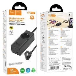 Мережевий подовжувач Hoco NS9 Wisdom 1-position(PD67W/3C1A) desktop socket(EU/GER) Чорний - мініатюра 7