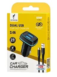 Автомобільний зарядний пристрій SkyDolphin SZ18V (2USB, 3.4A) Black + кабель microUSB (AZP-000101)