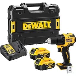 Дриль-шурупокрут DeWALT безщітковий безударний XR Li-Ion 18 В 5 Аг 65 Нм 450-1650 об/хв патрон 13 мм швидкозатискний 2 акумулятора зарядний пристрій валіза (DCD708P2T)