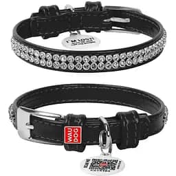 Ошейник для собак Waudog Glamour кожаный с QR паспортом, с украшением Полотно стразы, XS, Ш 9 мм, Дл 19-25 см (4823089318776)