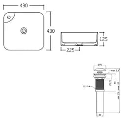 Комплект Qtap Stork: Раковина накладна квадратна 430x430x125 мм White + Донний клапан PU02 (QT15112194WN47318) - мініатюра 6