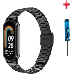 Ремінець для фітнес-браслета Tamister для Xiaomi Mi Band 8 і 9 металевий тип В із застібкою чорний