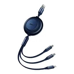 Кабель Baseus Bright Mirror 2 Series Retractable 3 in 1 Fast Charging Data Cable USB to M+L+C 3.5A 1.1 м блакитний - мініатюра 3