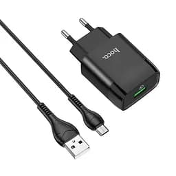 Сетевое зарядное устройство Hoco C72Q USB QC + кабель USB to MicroUSB черный