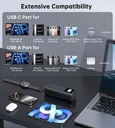 УМБ Choetech 27000mAh 140W PD5.0,QC3.0, USB-A, 2xUSB-C In/Out, TFT Display, black - мініатюра 5