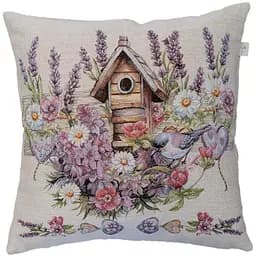 Подушка гобеленова Прованс Лавандовий садочок Пташка на шпаківні 45х45 см (44310)