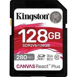 Карта памяти SDXC - Kingston Canvas React Plus 128Gb class 10 V60 UHS-II U3 (R280MB/s, W150MB/s)