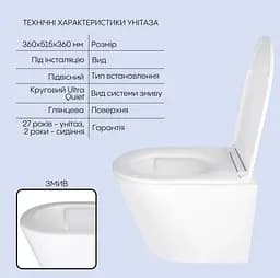Набір Q-tap Nest 4 в 1 підвісний унітаз Scorpio Ultra Quiet 520x365x365 + комплект інсталяції QT1433053EUQW45164 - мініатюра 2