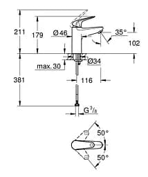 Змішувач для умивальника M-Size Grohe Euroeco 24266001 Хром - мініатюра 4