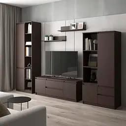 Комплект меблів у вітальню VAYS шафа R-26, шафа R-27, тумба R-28, полиці М-22, венге темний