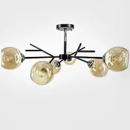 Люстра на 6 янтарных плафонах в черном корпусе Ø 60 см | Ст. 088N/6 BK+CH+AM | Line F