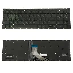 Клавіатура для ноутбука HP (15-cx, 15-ec) rus, black, без фрейма, підсвічування клавішGREEN (оригінал)