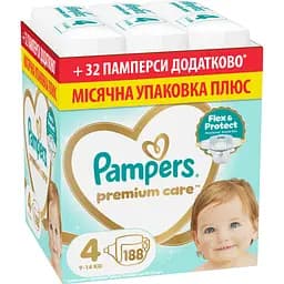 Підгузки Pampers Premium Care Розмір 4 (9-14 кг) 188 шт.