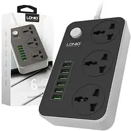 Мережевий фільтр LDNIO SC3604 подовжувач 2 м 3 розетки 6 USB із захистом сіро-чорний