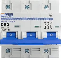 Модульний автоматичний вимикач 3р - 80А - D - ВА-2003 АСКО-УКРЕМ (A0010030003) - мініатюра 2