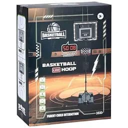 Баскетбольне кільце MR 0800 на стійці, зі щитом 40x30 см, кільцем 25 см, електронним табло та м’ячем, чорне