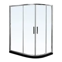 Душевая кабина угловая RJ 110x90 раздвижная прозрачное стекло 8 мм с покрытием Nano с ПВХ-подиумом и полочкой хром K9177-FBM-1011 left, Левая, прозрачная, хром