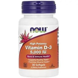 Витамины и минералы NOW Vitamin D3 5000 IU High Potency, 30 капсул