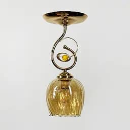 Золотой светильник с цветочным узором на янтарном плафоне Ø20х32 см | Line F | Ст. 6368/1A GD+AM