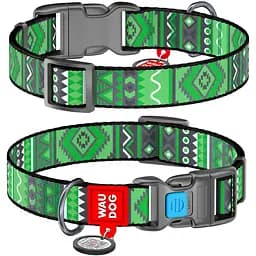 Нашийник для собак Waudog Nylon Етно зелений, з QR паспортом, пластиковый фастекс, XL, 35-58х2,5 см - мініатюра 3