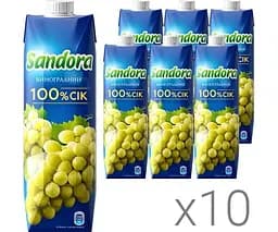 Sandora, Упаковка 10 шт. х 0,95 л, Сік натуральний Білий Виноград Сандора